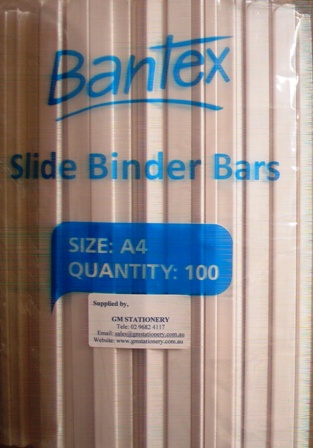Bantex 2249-07 A4 10mm White Slide Binding Bar Box 100